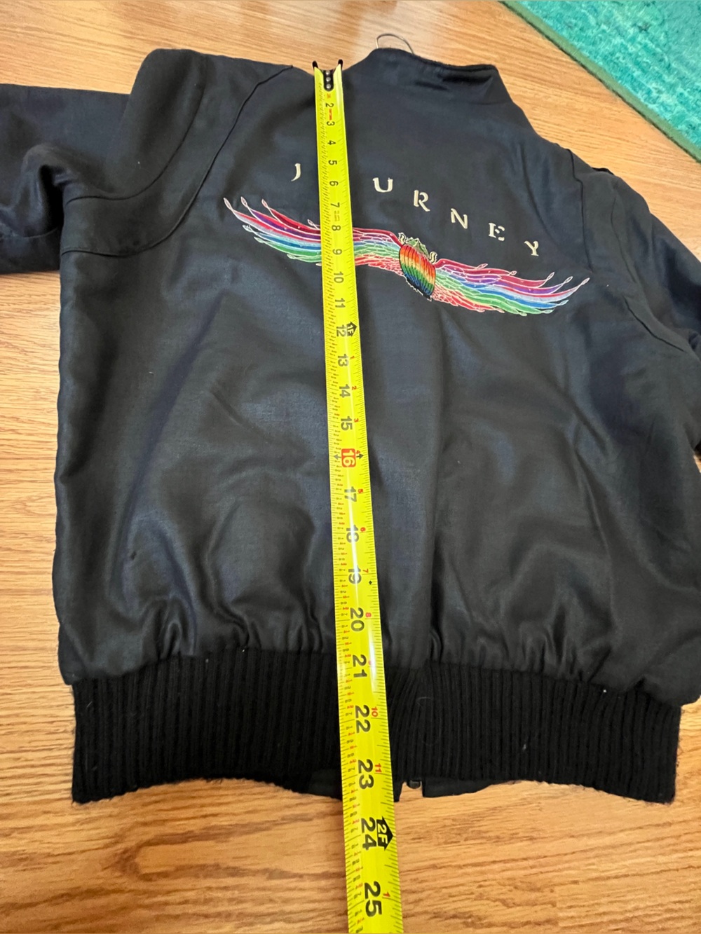 Vintage Journey Black Bomber Jacket with Rainbow Wing Embroidery - Picture 8 of 12